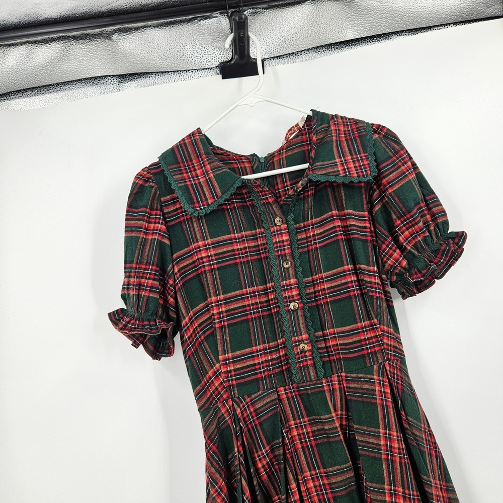 Ivy City Co. Sophia Dress Red Green Plaid Ruffle Eyelet Trim Cottagecore Size 6 - Picture 4 of 11